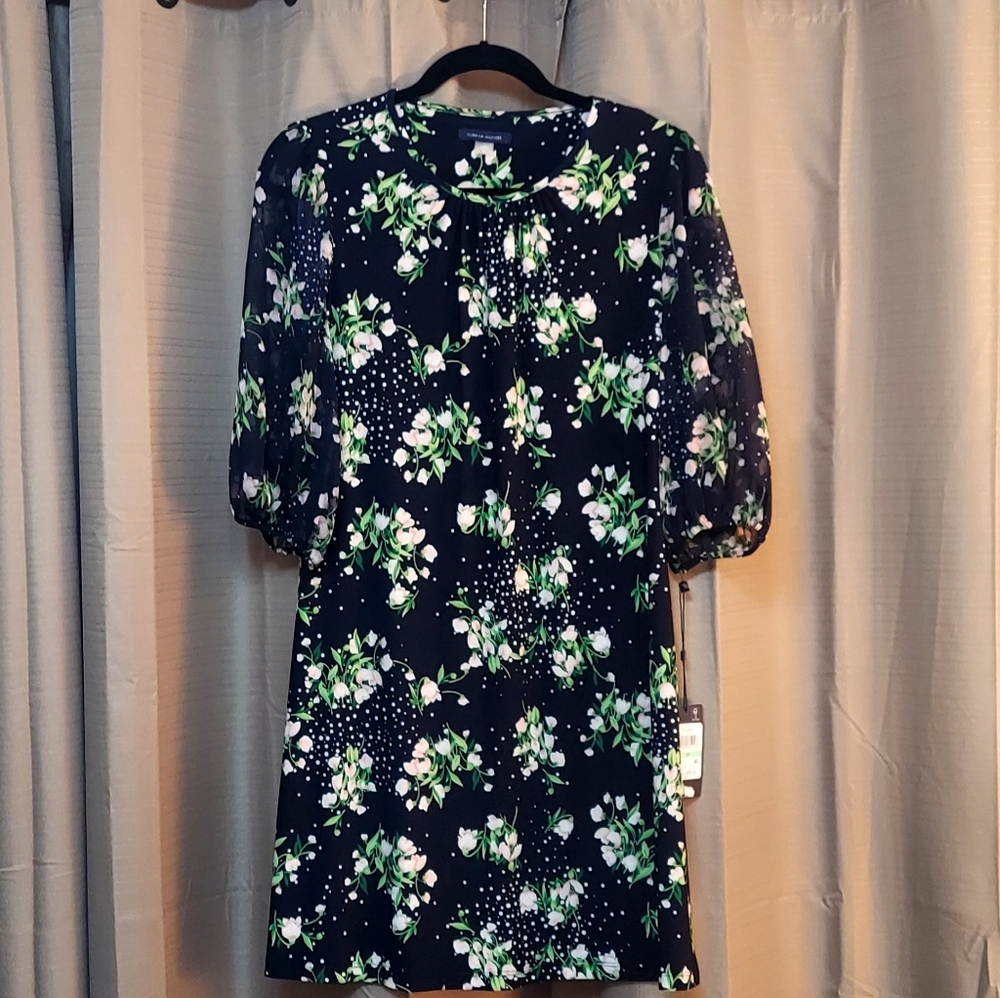 NWT Tommy Hilfiger Navy Floral Dress Size 8P - Picture 6 of 7